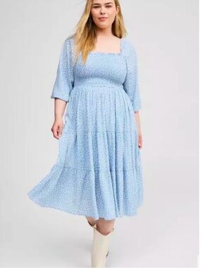 torrid Light Blue and White Polka Dot Smocked Dress